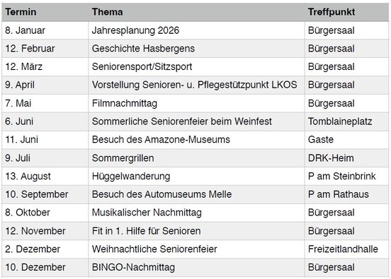 vorläufiger Terminplan 2026 Seniorenbeirat